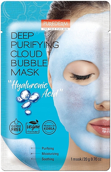 Бульбашкова маска для обличчя з гіалуроновою кислотою - Purederm Deep Purifying Cloud Bubble Mask Hyaluronic Acid — фото N1