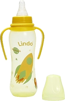 Бутылочка для кормления изогнутая с силиконовой соской и ручками, 250 мл, желтая - Lindo Li 135 — фото N2