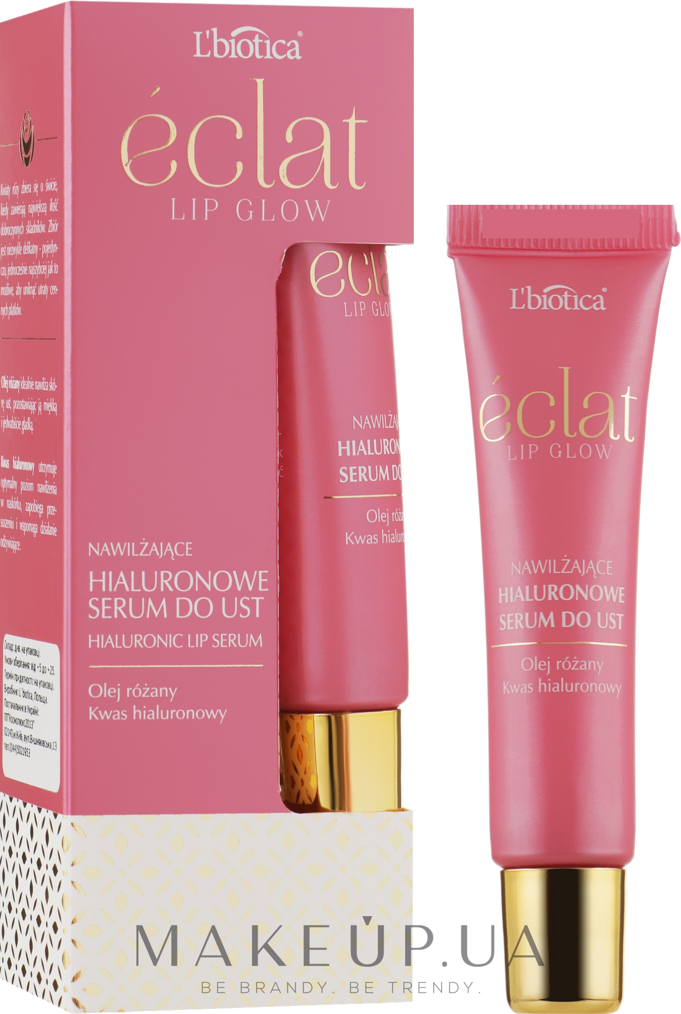 Гиалуроновая сыворотка для губ с розовым маслом - L'biotica Eclat Lip Glow Moisturizing Lip Serum With Rose Oil — фото 15ml
