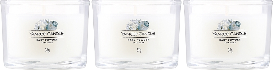 Набор ароматических свечей "Детская присыпка" - Yankee Candle Baby Powder (candle/3x37g) — фото N2