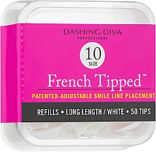 Тіпси довгі - Dashing Diva French Tipped Long White 50 Tips (Size - 10) — фото N1