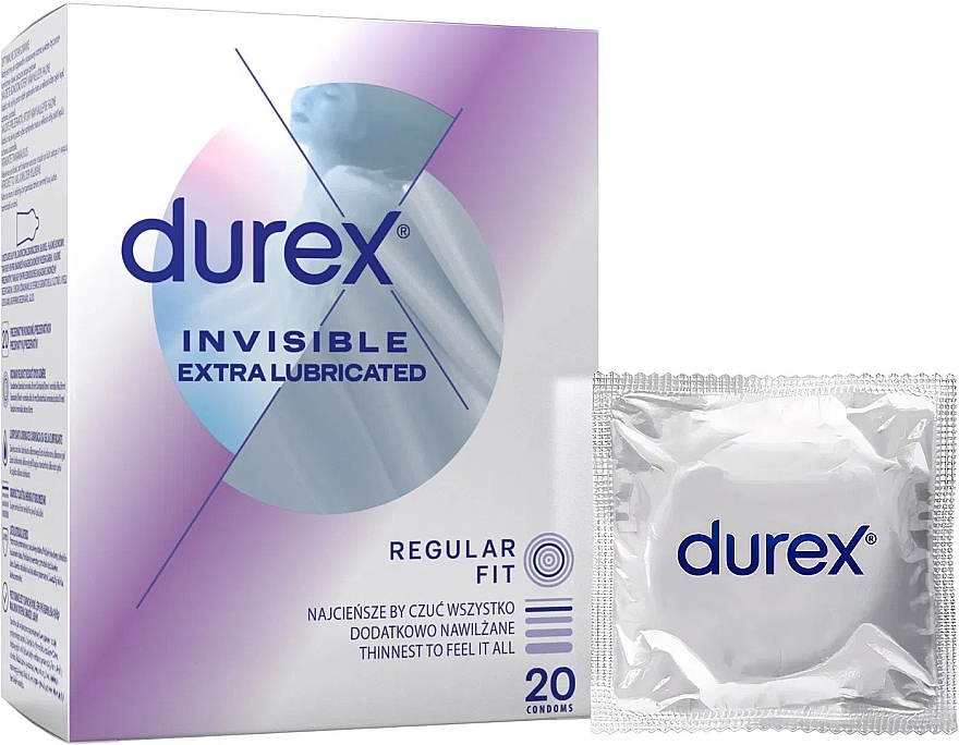 Презервативы "Ультратонкие" с дополнительной смазкой, 20 шт. - Durex Invisible Extra Lubricated — фото N1