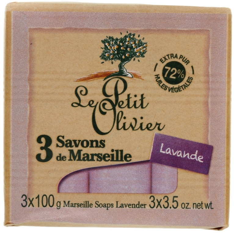 3 традиційних мила Лаванда - Le Petit Olivier 3 traditional Marseille soaps Lavender — фото N4