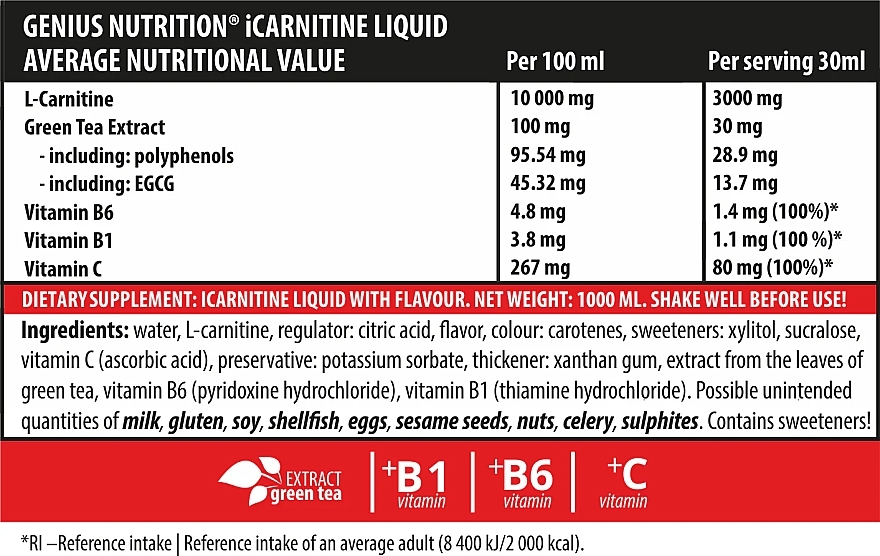 Жироспалювач  "iCarnitine Liquid", апельсин - Genius Nutrition L-Carnitine Orange — фото N2