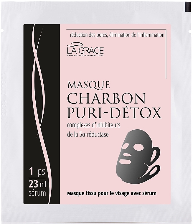 Тканинна маска для жирної шкіри з вугіллям - La Grace Masque Charbon Puri-Detox — фото N1