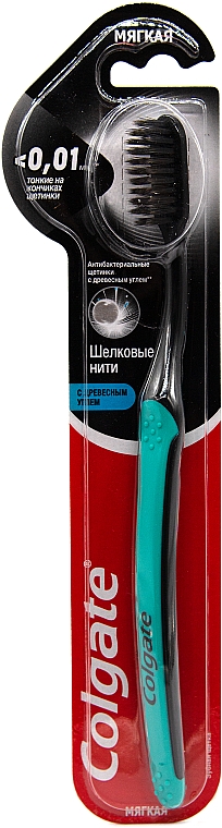 Зубна щітка "Шовкові нитки з деревним вугіллям", м'яка, бірюзова - Colgate Toothbrush