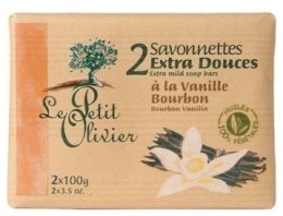 Мыло экстранежное, с экстрактом масла ванили - Le Petit Olivier 2 extra mild soap bars-Bourbon Vanilla — фото N1