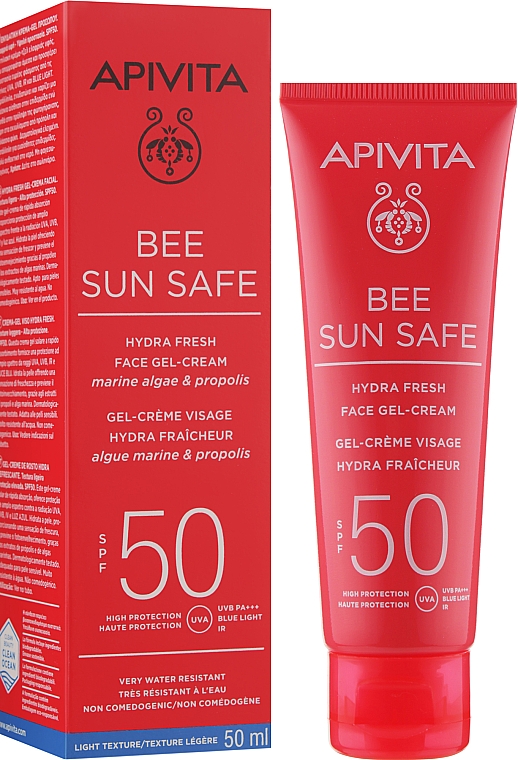 Сонцезахисний крем-гель для обличчя з морськими водоростями й прополісом - Apivita Bee Sun Safe Hydra Fresh Face Gel-Cream SPF50 — фото N2