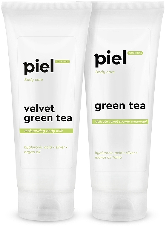 Набір "Очищення і догляд за шкірою тіла" - Piel Cosmetics Velvet Green Tea Set (sh/gel/250ml + b/milk/250ml)