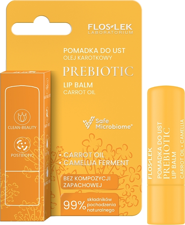 Бальзам для губ с морковным маслом - Floslek Prebiotic Lip Balm Carrot Oil  — фото N1