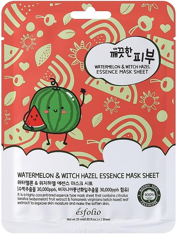 Тканевая маска для лица "Арбуз и гамамелис" - Esfolio Pure Skin Watermelon & Witch Hazel Essence Mask Sheet — фото N1