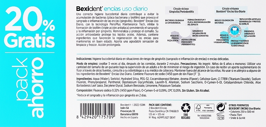 Набір зубних паст - Isdin Bexident Gums Daily Use Toothpaste (toothpaste/2x25ml) — фото N3