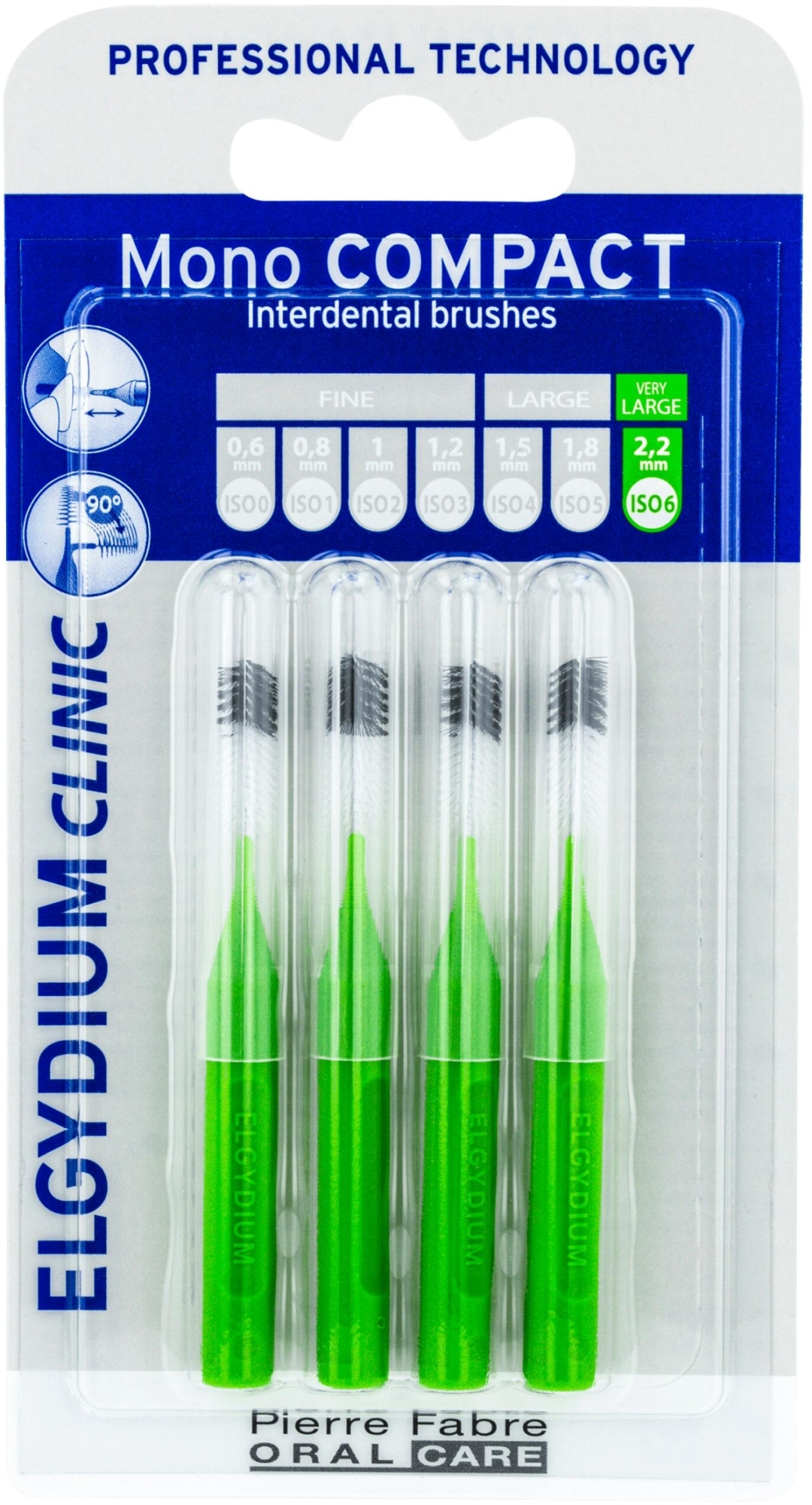 Щетка межзубная, зеленая, 4 шт. - Elgydium Clinic Brushes Mono Compact Green 2,2mm — фото 4шт