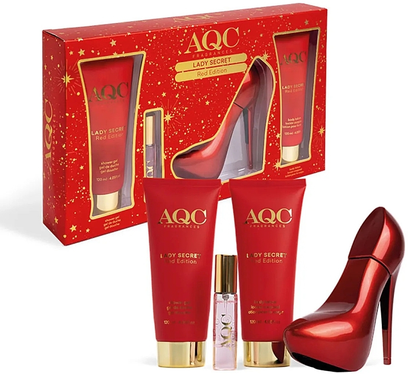 AQC Fragances Lady Secret Red - Набор (edt/100 ml + edt/15 ml + sh/gel/120ml + b/cr/120 ml) — фото N1