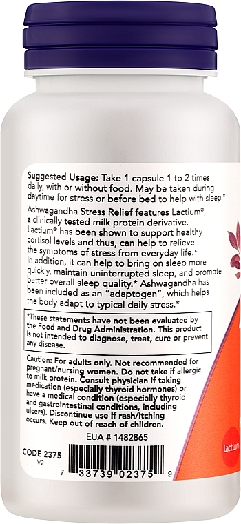 Харчова добавка "Ashwagandha Stress Relief" - Now Foods Ashwagandha Stress Relief — фото N2