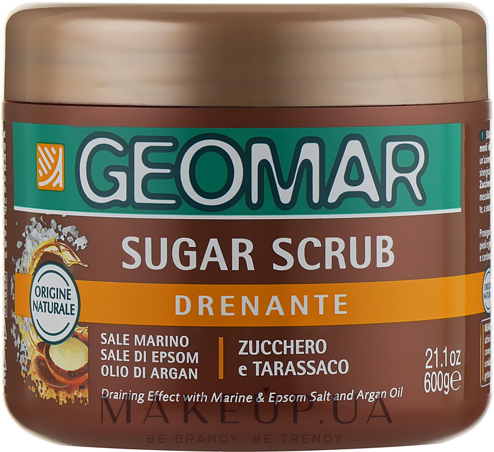 Розгладжувальний дренажний скраб для тіла, з цукром і олією аргани - Geomar Sugar Scrub — фото 600g