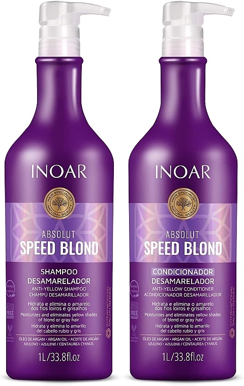 Набор против желтизны волос - Inoar Absolut Speed Blond (shmp/1000 ml + cond/1000 ml)  — фото N1