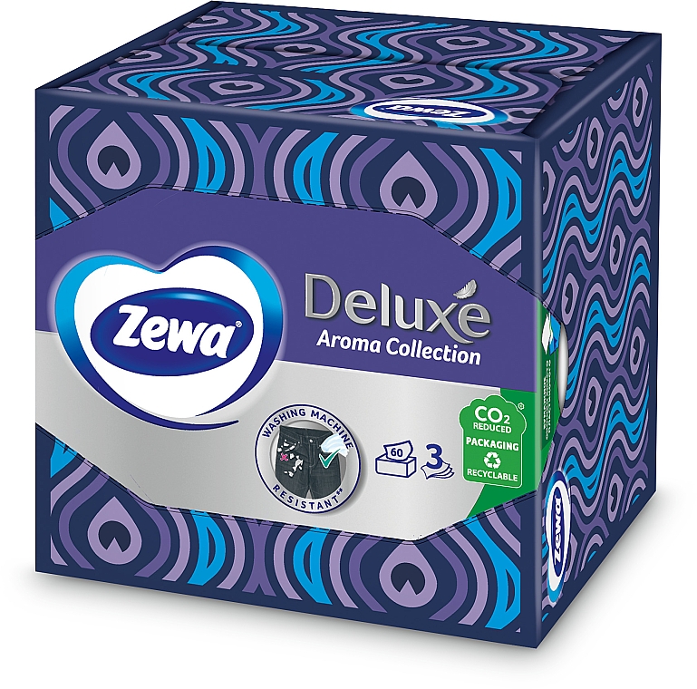 Салфетки косметические с ароматом, трехслойные, фиолетовая с дугами, 60 шт. - Zewa Deluxe Box Aroma Collection — фото N1