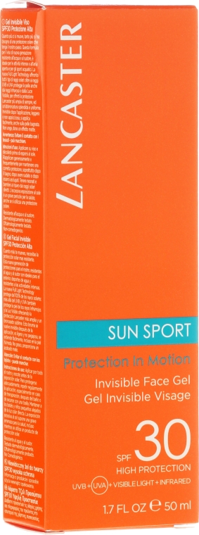 Водостойкий матирующий гель для лица - Lancaster Sun Sport Invisible Face Gel SPF30 — фото N1