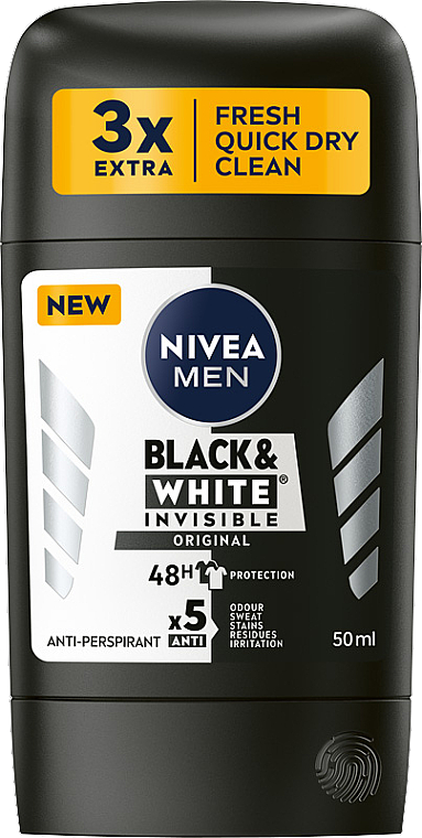 Дезодорант-стік антиперспірант "Невидимий для чорного та білого" для чоловіків - NIVEA MEN Black & White Invisible Original 48h Power Deodorant Stick — фото N1