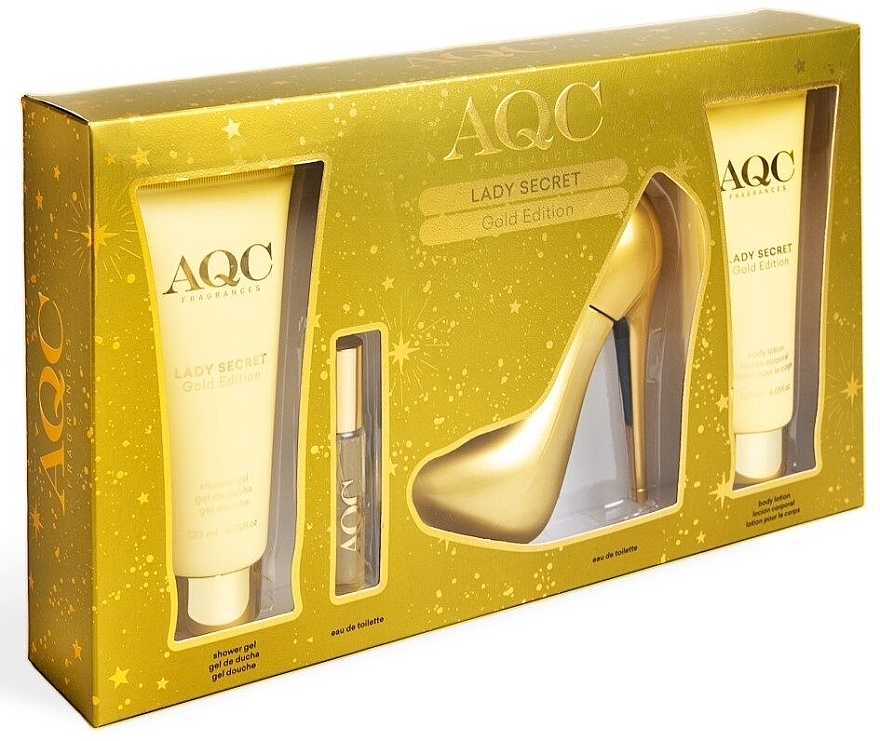 AQC Fragances Lady Secret Gold - Набор (edt/100 ml + edt/15 ml + sh/gel/120 ml + b/cr/120 ml) — фото N1
