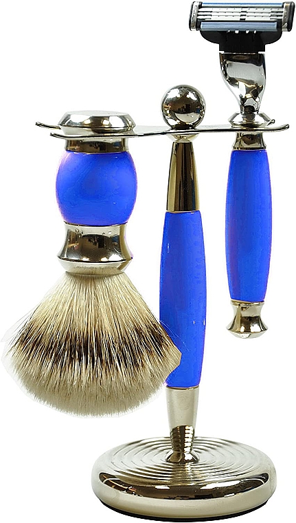 Набір для гоління - Golddachs Pure Bristle, Mach3 Polymer Blue Chrom (sh/brush + razor + stand) — фото N1