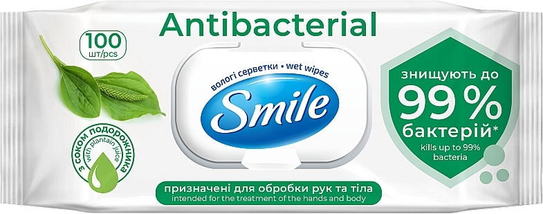 Вологі серветки із соком подорожника, 100 шт. - Smile Baby Antibacterial