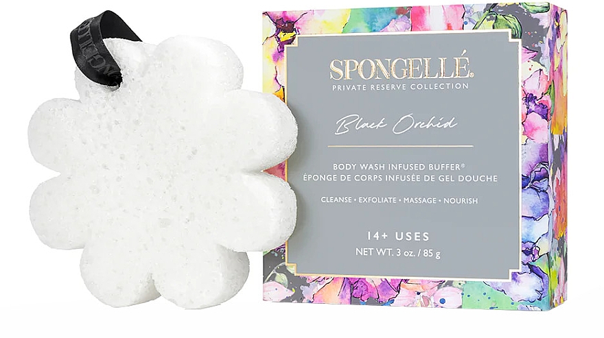 Пенная многоразовая губка для душа - Spongelle Black Orchid Boxed Flower Body Wash Infused Buffer — фото N1
