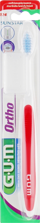 Зубная щетка ортодонтическая, мягкая, красная - G.U.M Orthodontic 