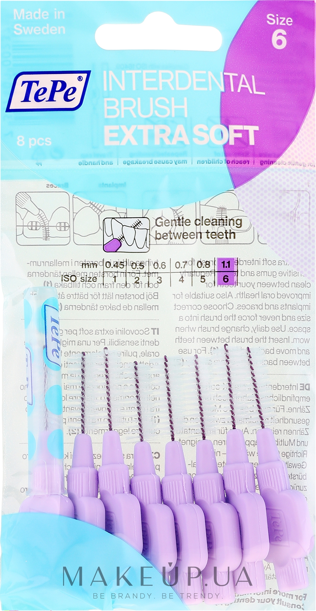 Межзубный ершик - TePe Interdental Brushes Extra Soft 1.1mm — фото 8шт