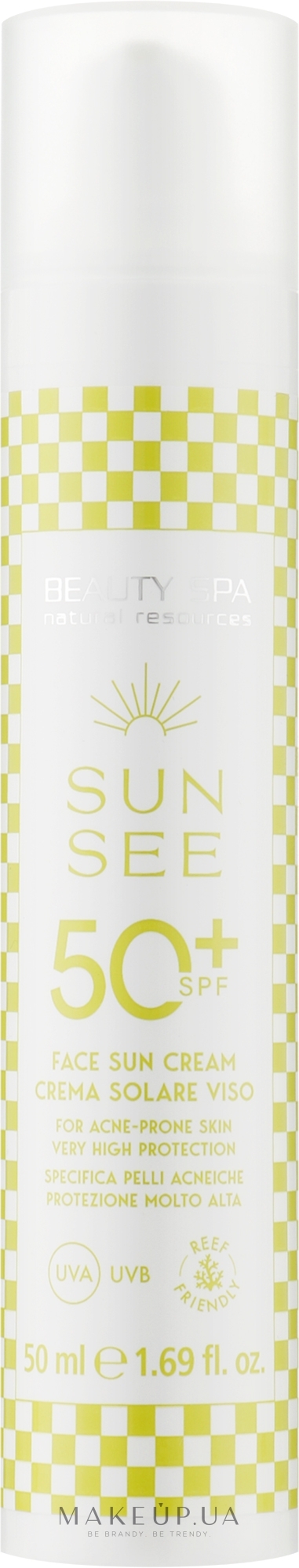 Сонцезахисний крем SPF 50 для жирної та комбінованої шкіри обличчя - Beauty Spa Sun See Face Sun Cream — фото 50ml