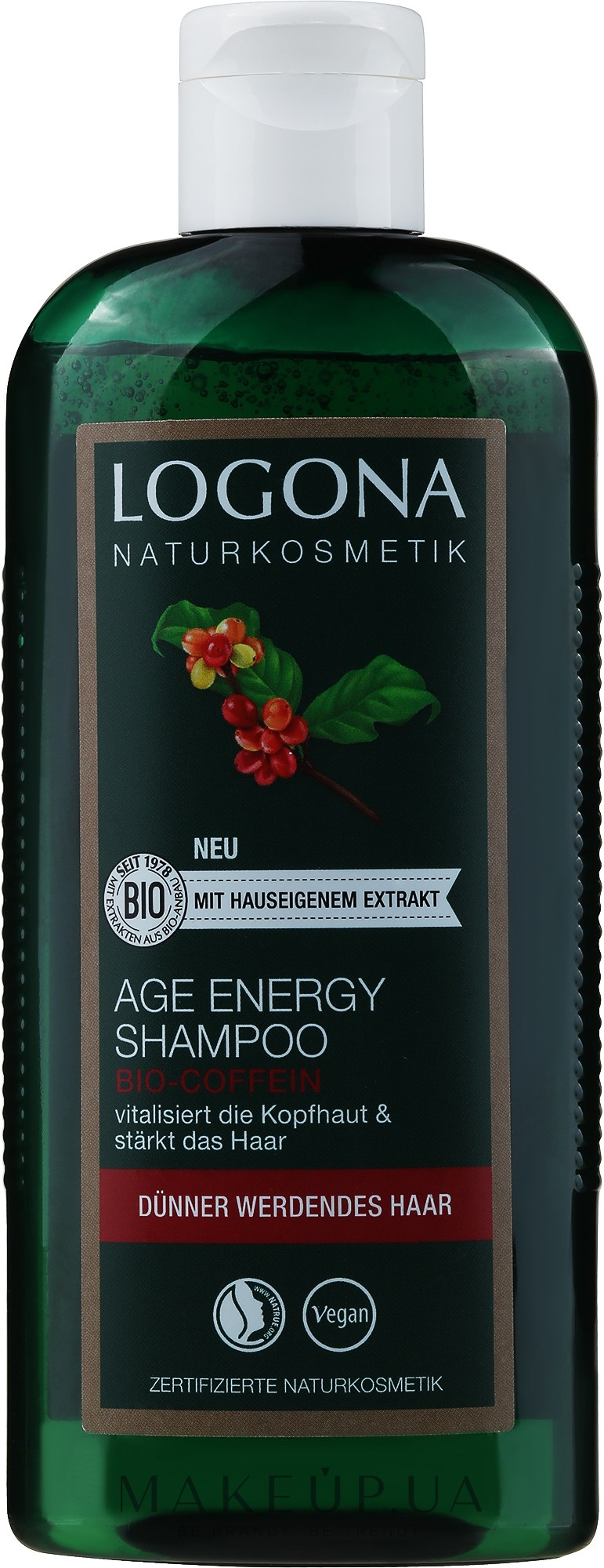 Шампунь для волос с возрастными изменениями с кофеином "Укрепление и Рост" - Logona Hair Care Age Energy Shampoo — фото 250ml