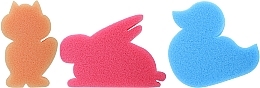 Парфумерія, косметика Набір дитячих губок для ванни, 3 шт., оранжева лисичка + рожевий зайчик + блакитна качка - Ewimark