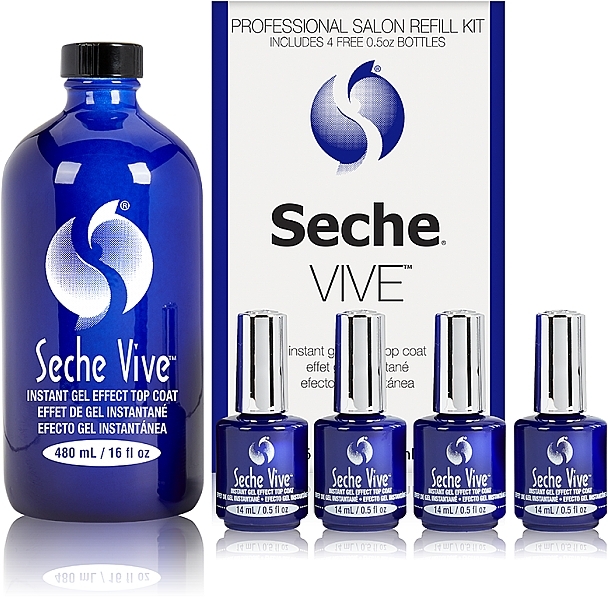 Набор - Seche Vive Instant Gel Effect Top Coat (nail/top/4x14ml + nail/top/reffil/480ml) — фото N1