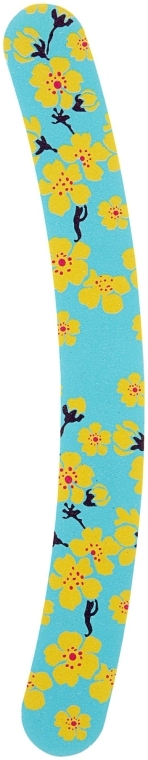 Пилочка для ногтей 2-функциональная изогнутая с ярким принтом, 77593, голубая в желтые цветы - Top Choice — фото N1