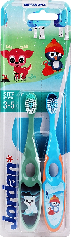 Детская зубная щетка, 3-5 лет хаки + синяя - Jordan Step By Step Soft Clean — фото N1