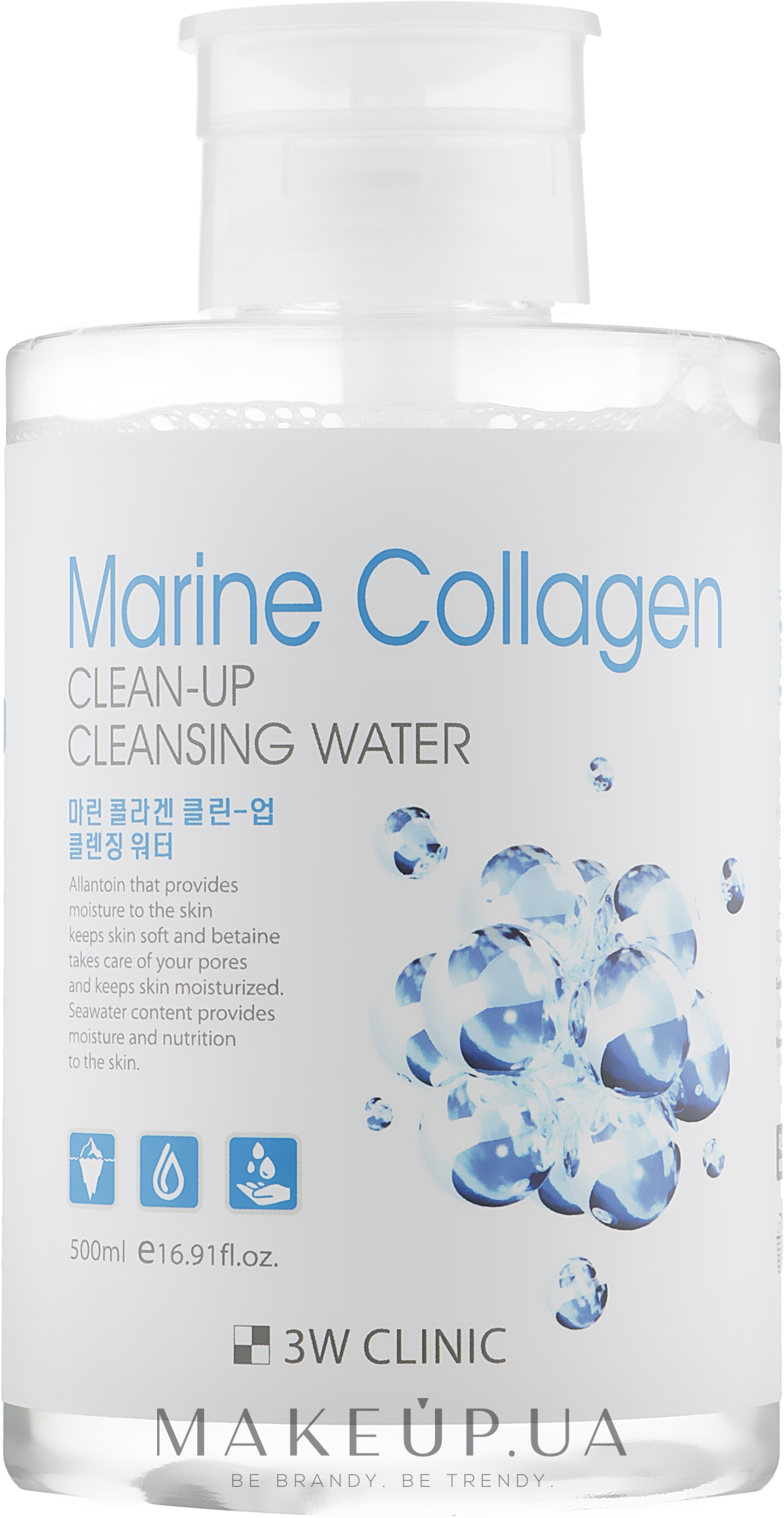 Міцелярна очищувальна вода з морським колагеном - 3w Clinic Marine Collagen Clean-Up Cleansing Water — фото 500ml