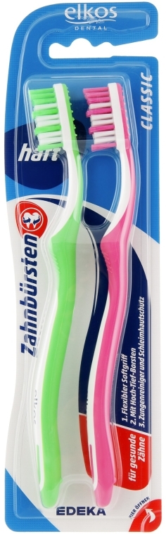 Зубная щетка средней жесткости "Classic", розовая + салатовая - Elkos Dental — фото N2