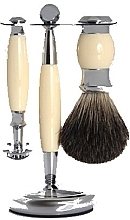 Парфумерія, косметика Набір для гоління - Golddachs Pure Badger, Safety Razor Ivory Chrom (sh/brush + razor + stand)