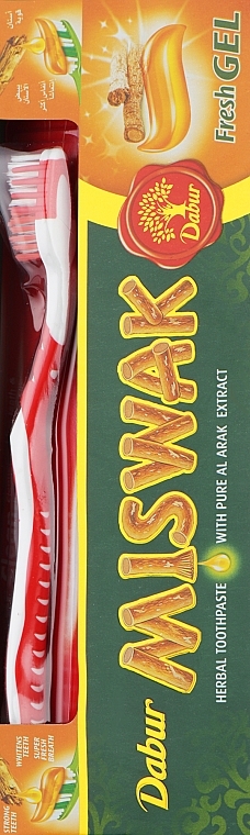 Набор "Miswak", красный - Dabur Miswak (toothbrush/1pcs + toothpaste/150g)  — фото N2