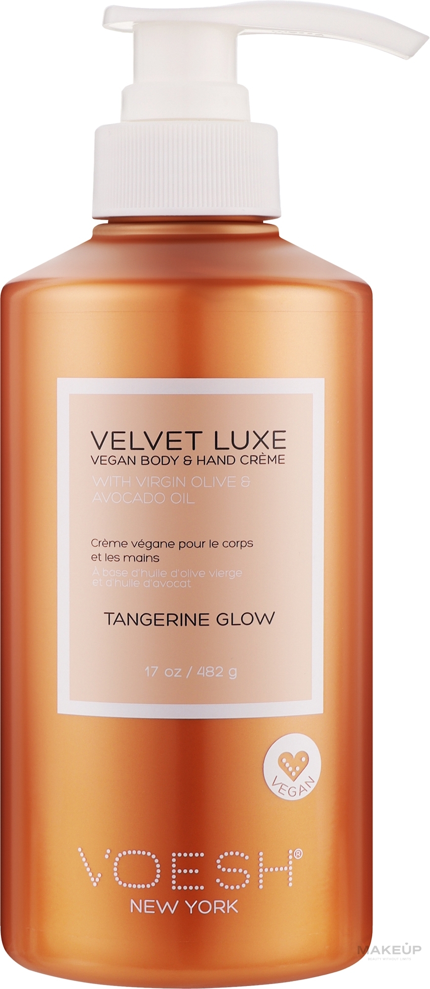 Крем для тела и рук с оливковым маслом и авокадо - Voesh Velvet Luxe Tangerine Glow Vegan Body&Hand Creme — фото 482g