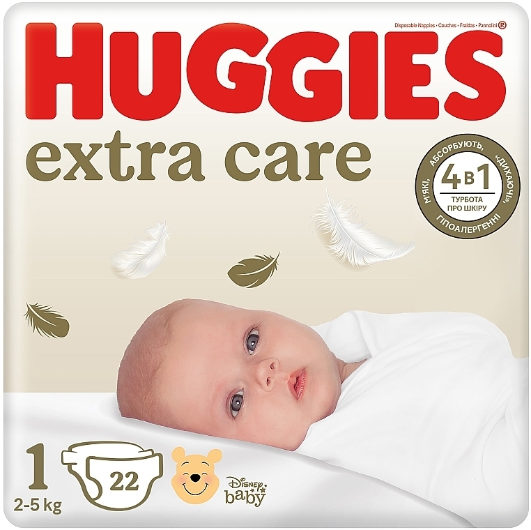Подгузники Extra Care, размер 1 (2-5 кг), 22 шт. - Huggies — фото N1