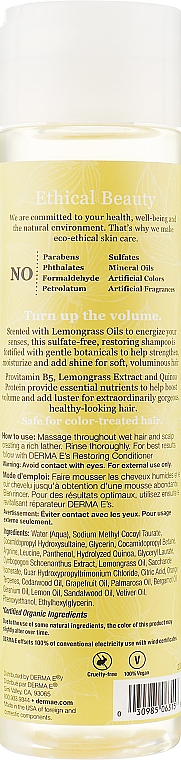 Восстанавливающий шампунь с маслом лемонграсса и витамином Е - Derma E Volume & Shine Restoring Shampoo — фото N2