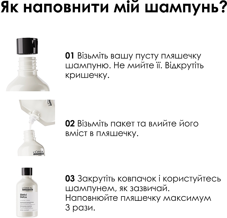 Профессиональный очищающий шампунь для уменьшения ломкости и против нежелательного изменения цвета волос - L'Oreal Professionnel Serie Expert Metal Detox Anti-metal Cleansing Cream Shampoo (рефил) — фото N8