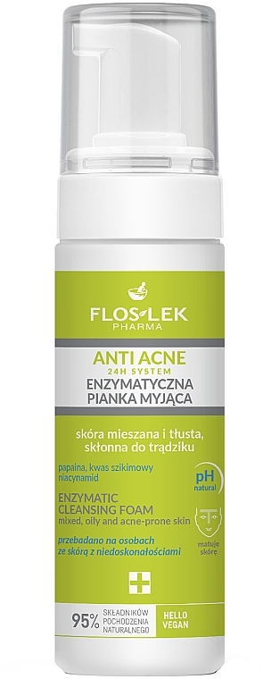 Очищувальна пінка для комбінованої та жирної шкіри обличчя - Floslek Anti Acne 24H System Enzymatic Cleansing Foam — фото N1
