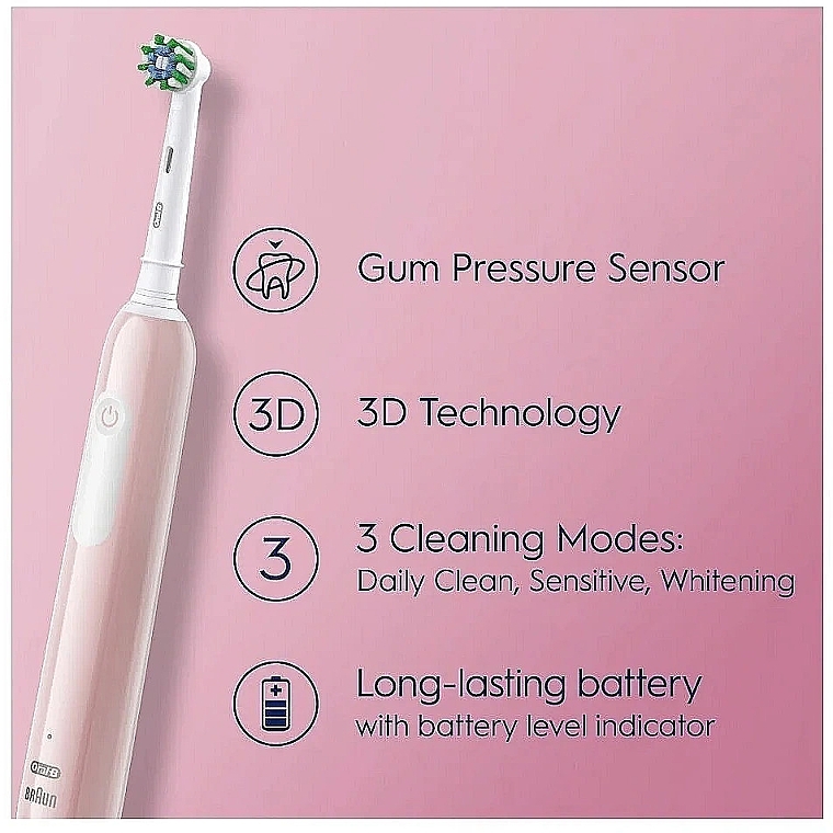 Электрическая зубная щетка, розовая - Oral-B Pro 1 Cross Action Electric Toothbrush Pink — фото N6