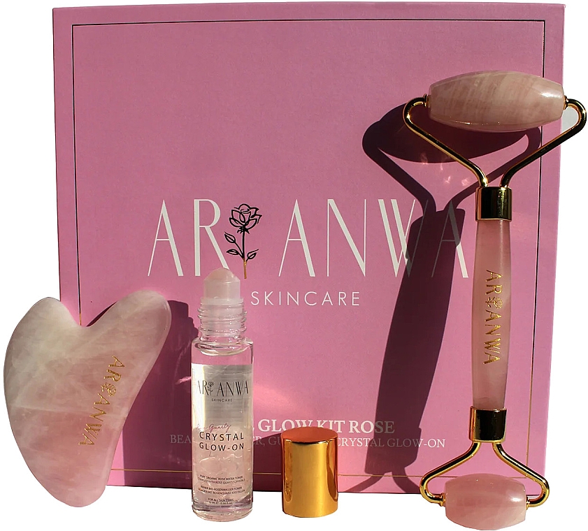 Набор - ARI ANWA Skincare The Glow Kit Rose (f/water/10ml + f/roller/1pc + f/massager/1pc) — фото N1