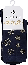 Жіночі різдвяні шкарпетки із золотими сніжинками csls250-008, сині - Moraj — фото N1