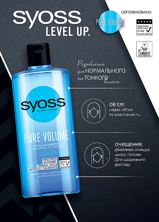 Мицеллярный шампунь для нормальных и тонких волос - Syoss Pure Volume Micellar Shampoo — фото N3