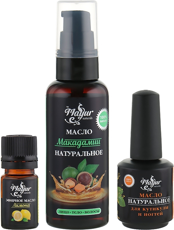 УЦЕНКА Набор для кожи и ногтей "Макадамия и лимон" - Mayur (oil/50 ml + nail/oil/15 ml + essential/oil/5 ml) * — фото N1